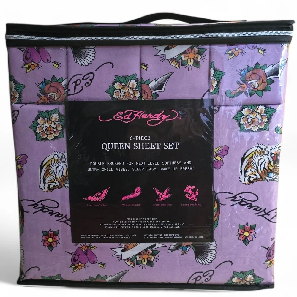 🐲 Ed Hardy 6 Piece Queen Sheet Set ~ Hard To Find